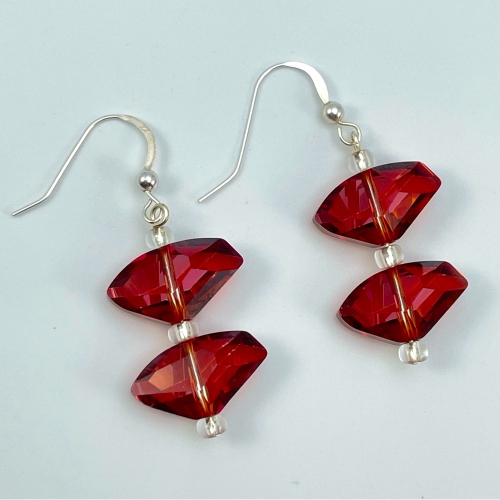 Swarovski Crystal Elements 925 Sterling Elegant Red Brown Crystal Drop Earrings